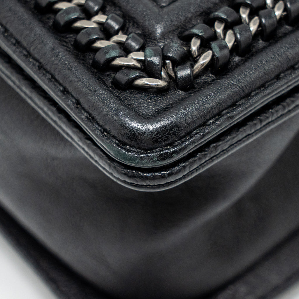 CHANEL TOP HANDLE BOY BAG LIMITED EDITION GRAINED CALFSKIN BLACK RUTHENIUM SILVER HARDWARE