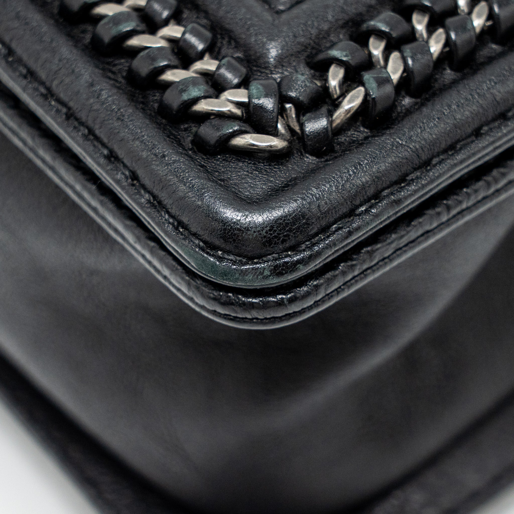 CHANEL TOP HANDLE BOY BAG LIMITED EDITION GRAINED CALFSKIN BLACK RUTHENIUM SILVER HARDWARE