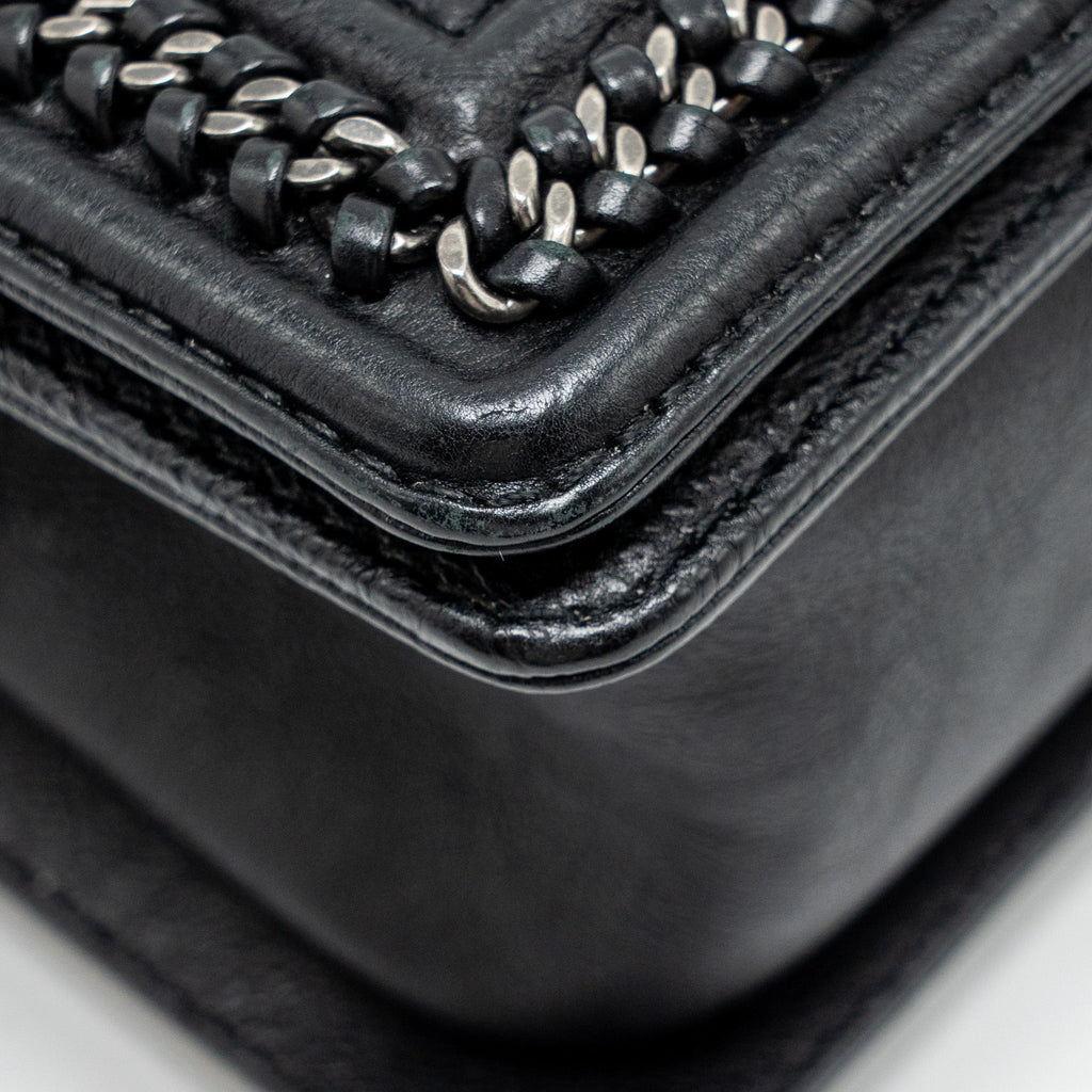 CHANEL TOP HANDLE BOY BAG LIMITED EDITION GRAINED CALFSKIN BLACK RUTHENIUM SILVER HARDWARE