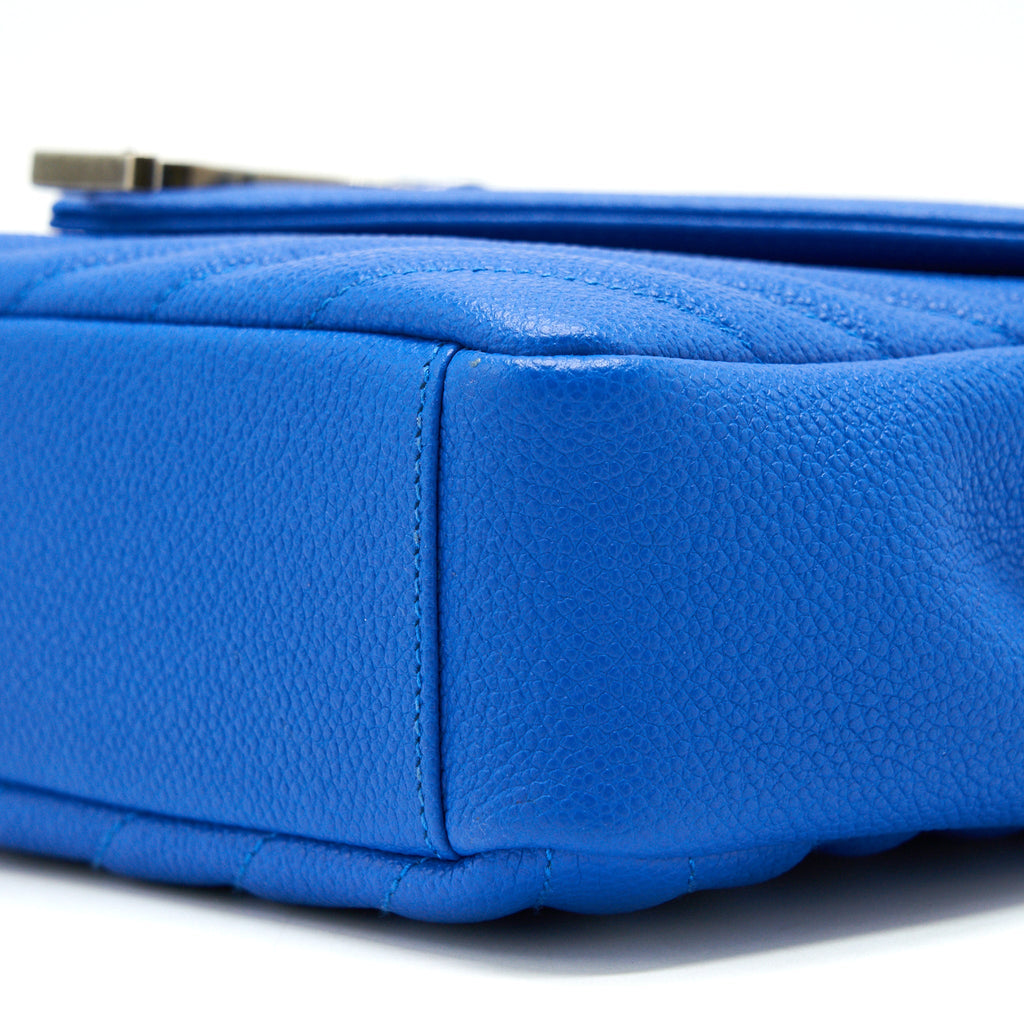 SAINT LAURENT MINI COLLEGE BAG GRAINED CALFSKIN BLUE RUTHENIUM HARDWARE