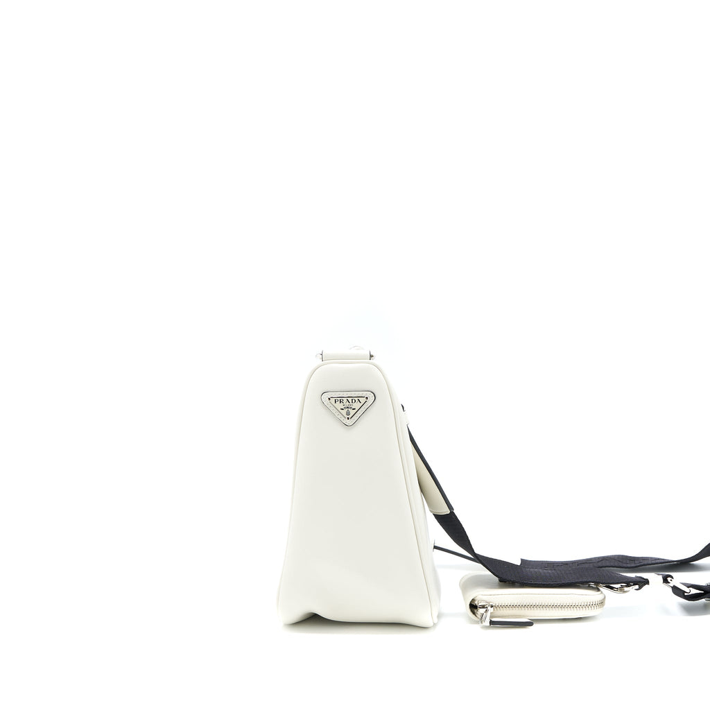 PRADA TRIANGLE LEATHER SHOULDER BAG WHITE SHW
