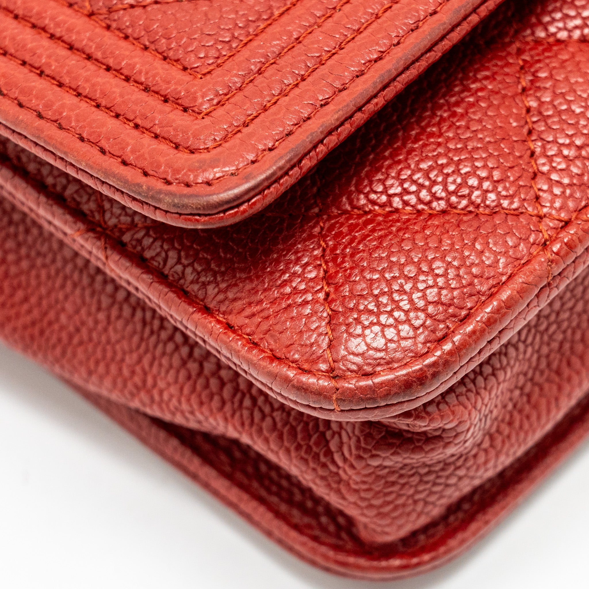 CHANEL BOY WALLET ON CHAIN CAVIAR RED RUTHENIUM SILVER HARDWARE