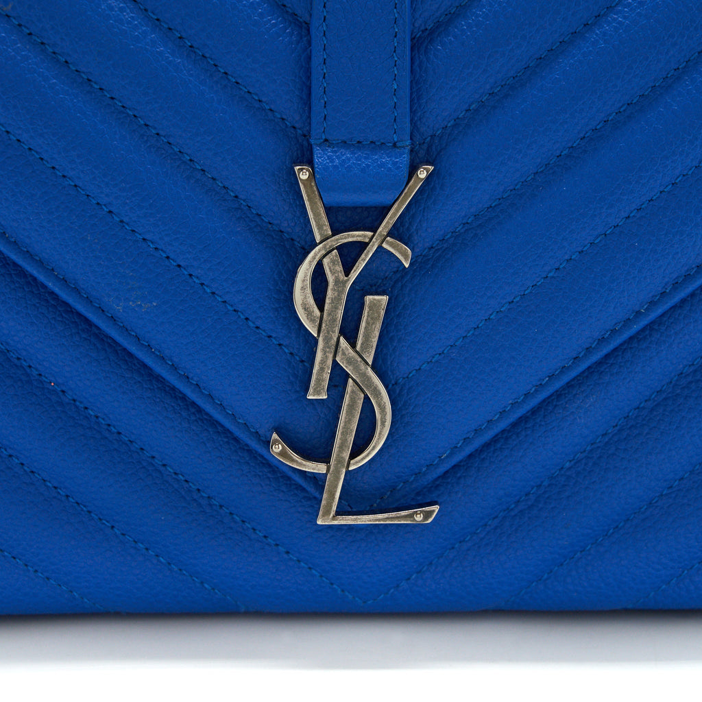 SAINT LAURENT MINI COLLEGE BAG GRAINED CALFSKIN BLUE RUTHENIUM HARDWARE