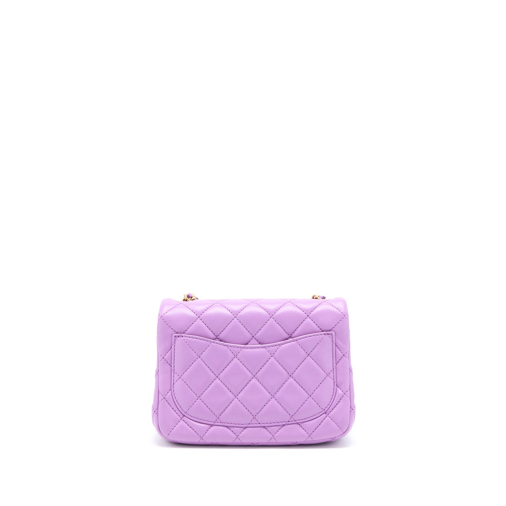 CHANEL 22S PEARL CRUSH MINI SQUARE LAMBSKIN PURPLE GHW