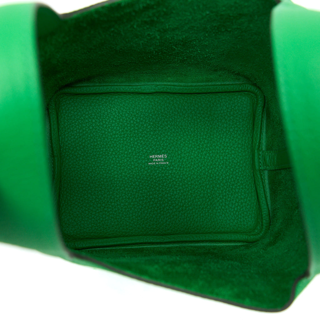 HERMES PICOTIN 18 LOCK BAG CLEMENCE 1K BAMBOU WITH GREEN HARDWARE