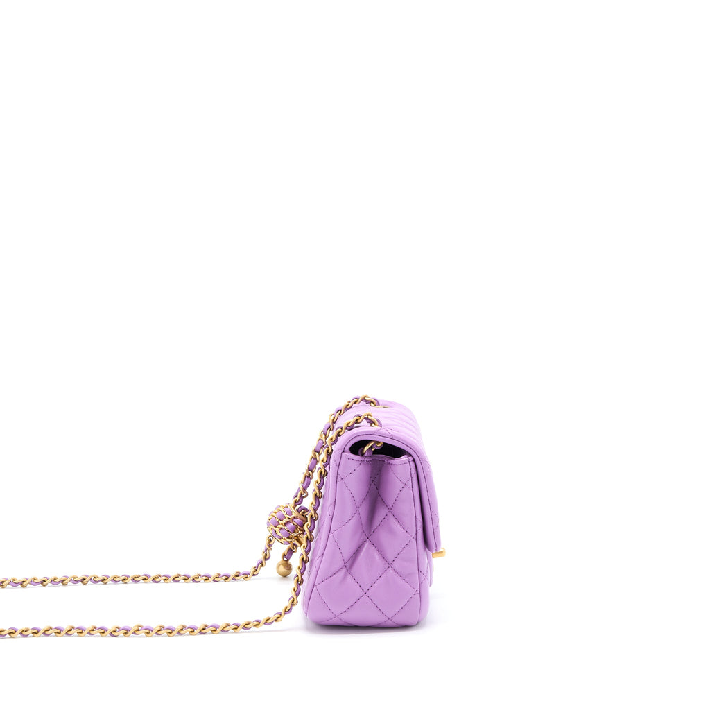 CHANEL 22S PEARL CRUSH MINI SQUARE LAMBSKIN PURPLE GHW