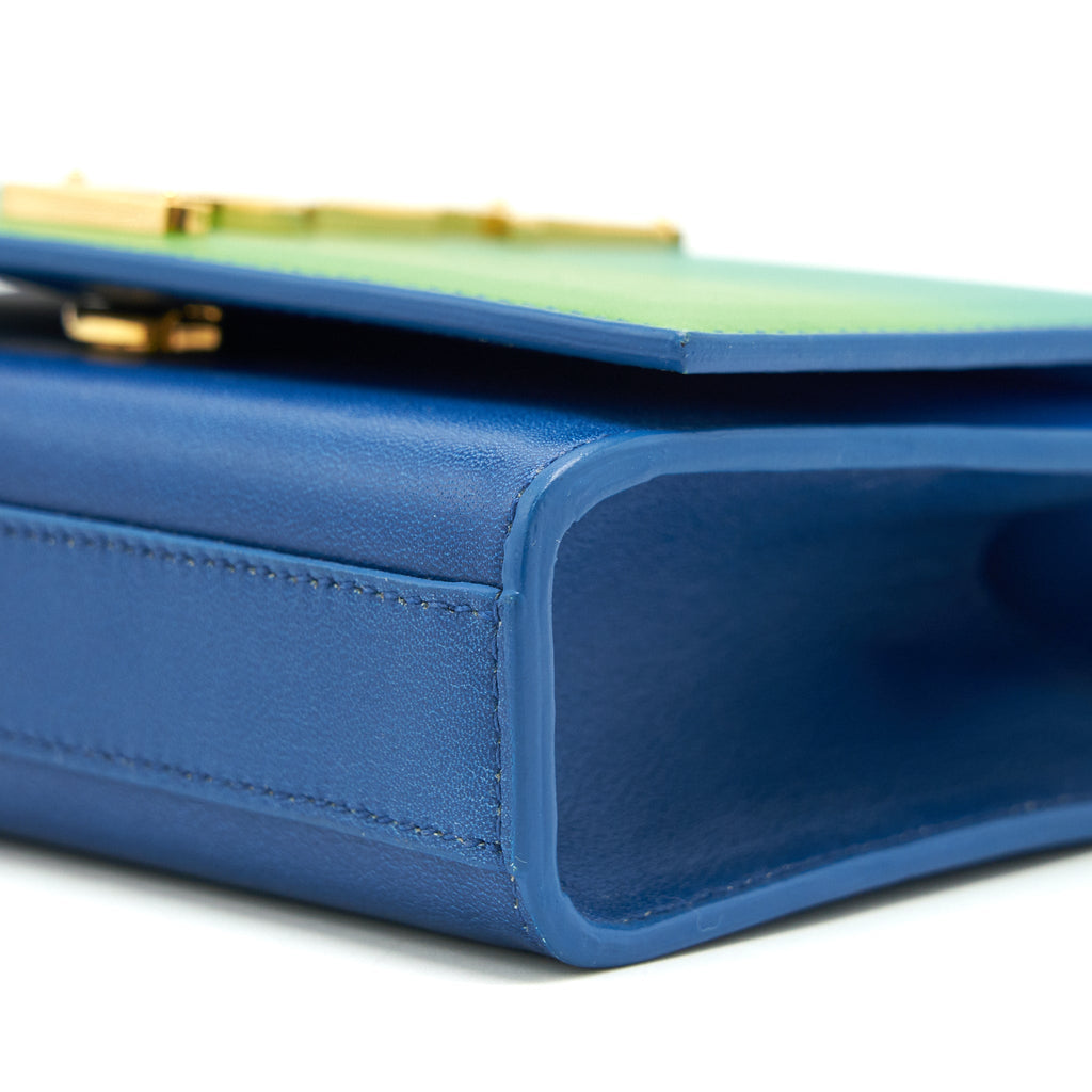 SAINT LAURENT MINI KATE CHAIN BAG (17CM) BLUE/ GREEN GHW