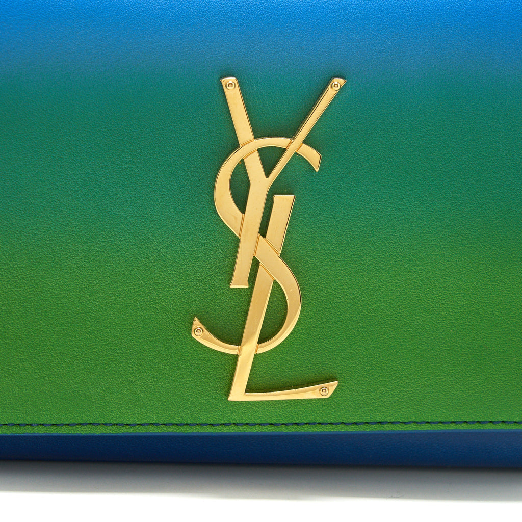 SAINT LAURENT MINI KATE CHAIN BAG (17CM) BLUE/ GREEN GHW
