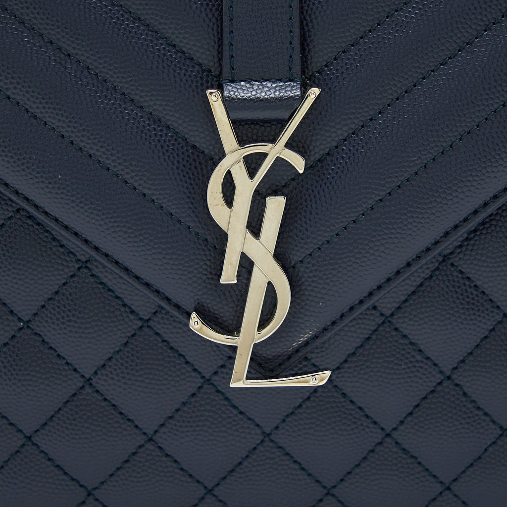 SAINT LAURENT ENVELOP SHOULDER BAG CALFSKIN NAVY SHW