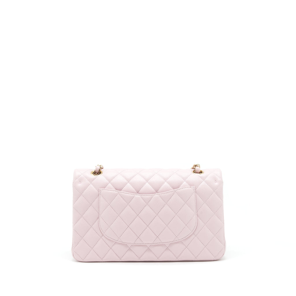 CHANEL MEDIUM CLASSIC DOUBLE FLAP BAG 21S CAVIAR LIGHT PINK LGHW