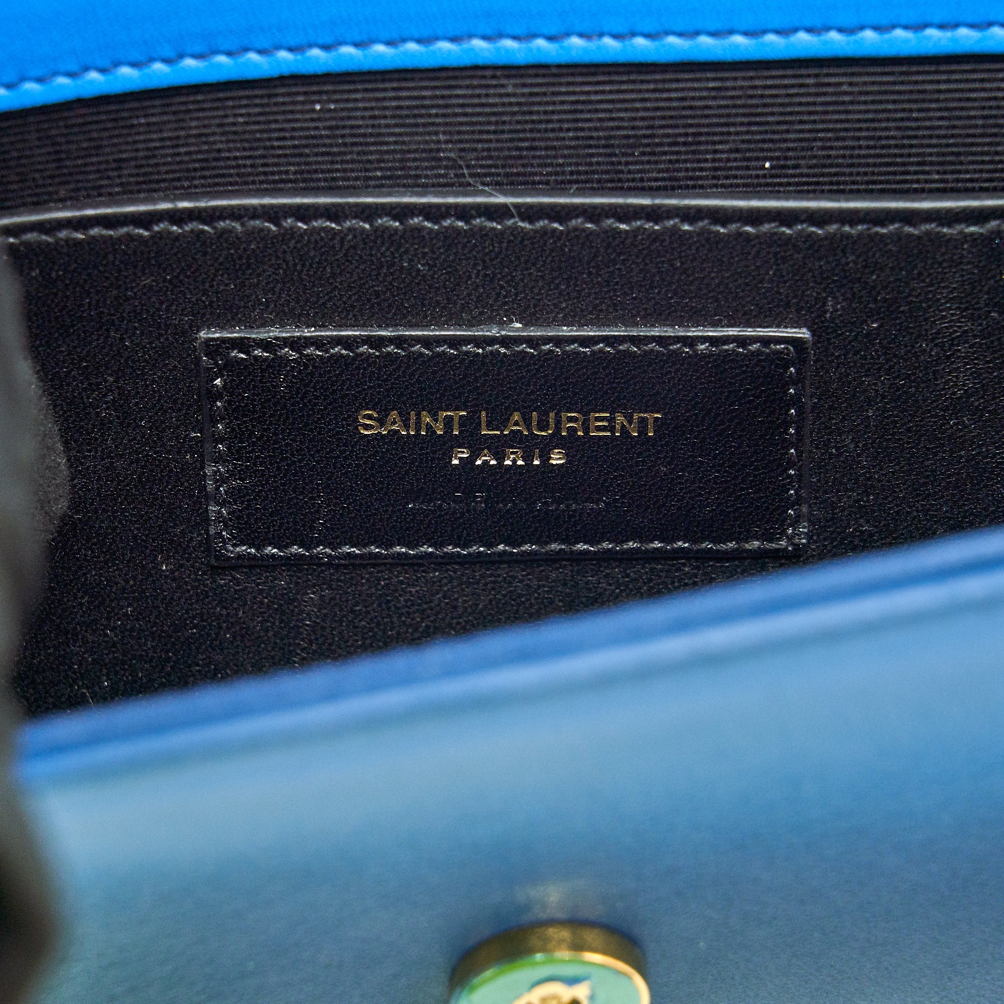 SAINT LAURENT MINI KATE CHAIN BAG (17CM) BLUE/ GREEN GHW