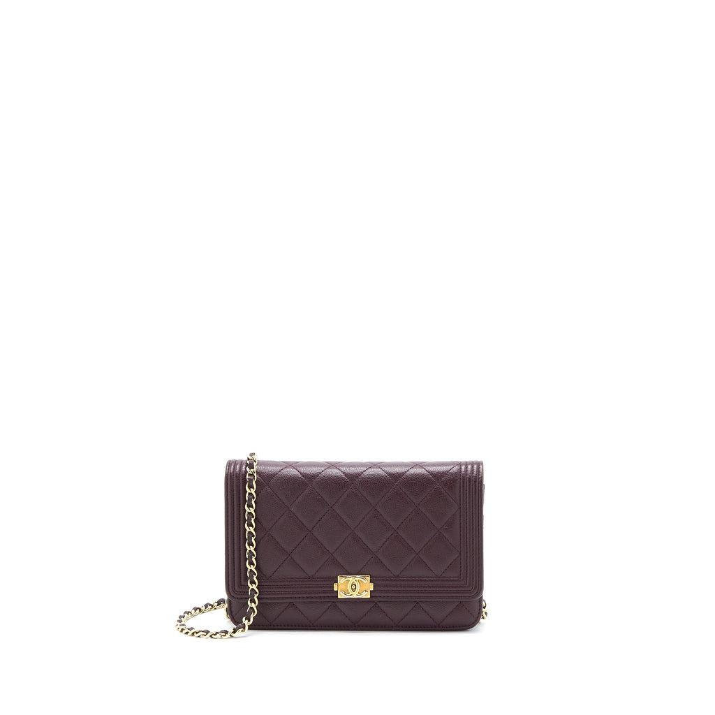 CHANEL BOY WALLET ON CHAIN CAVIAR BURGUNDY GHW