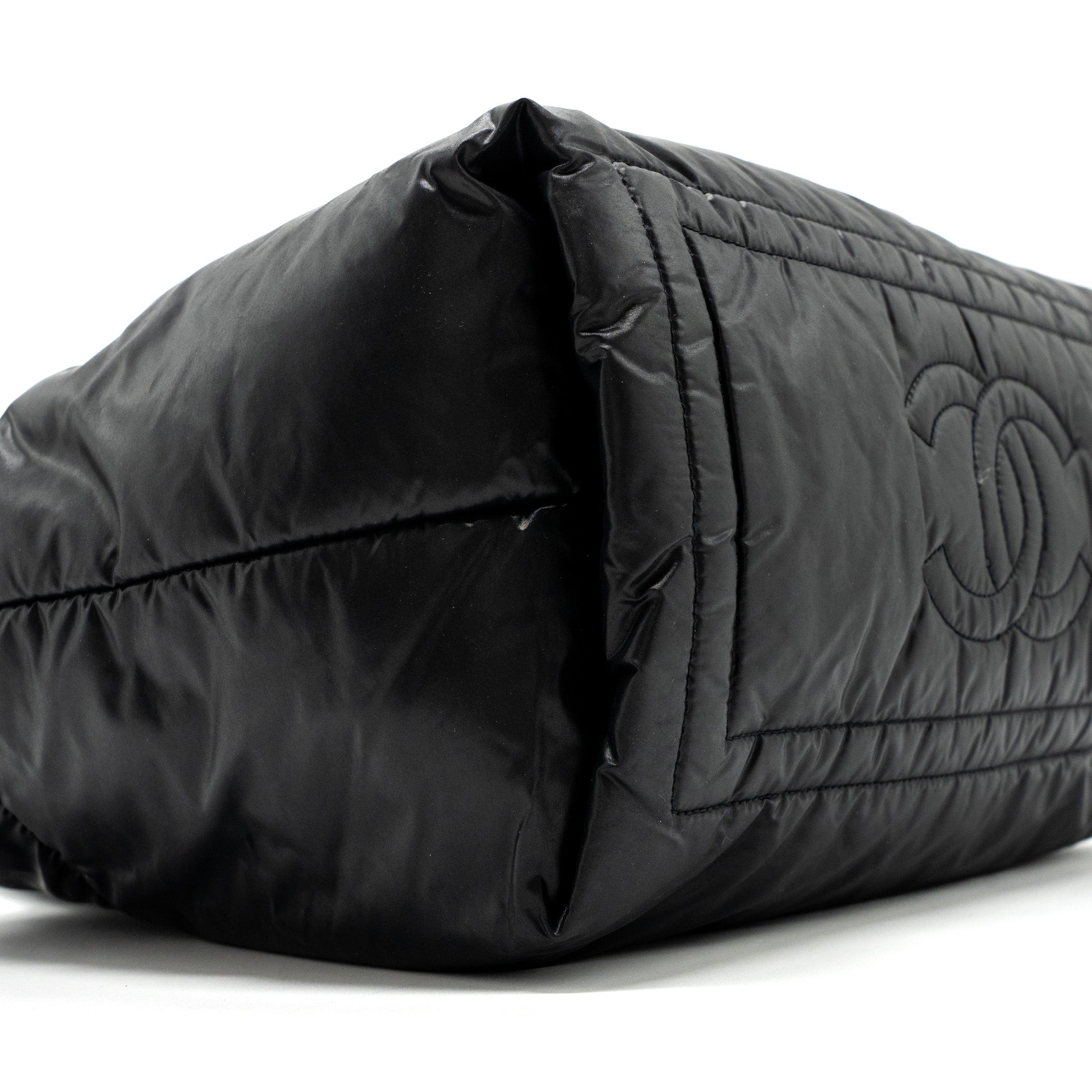 CHANEL SMALL PUFFY DOWN TOTE BAG NYLON BLACK SHW