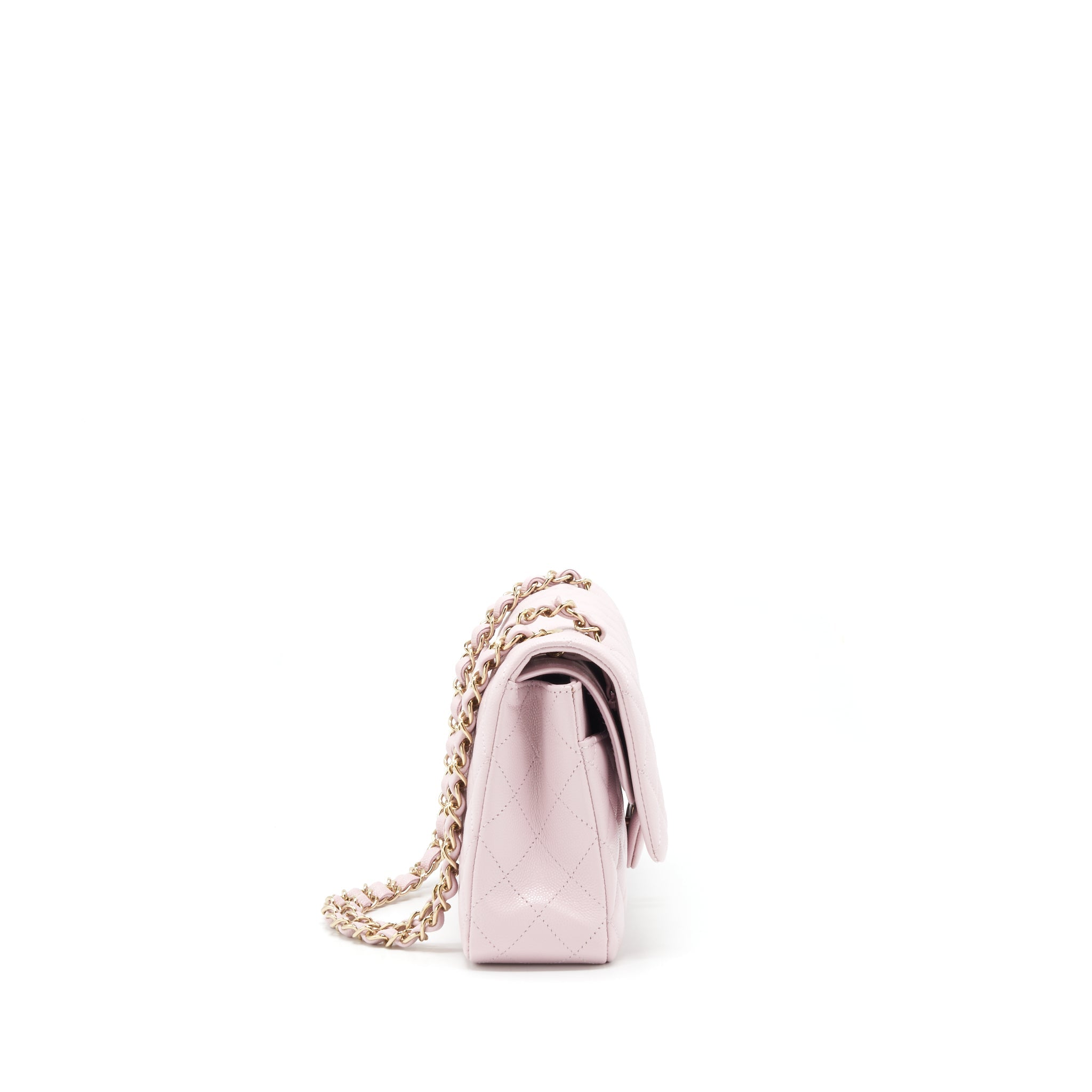 CHANEL MEDIUM CLASSIC DOUBLE FLAP BAG 21S CAVIAR LIGHT PINK LGHW