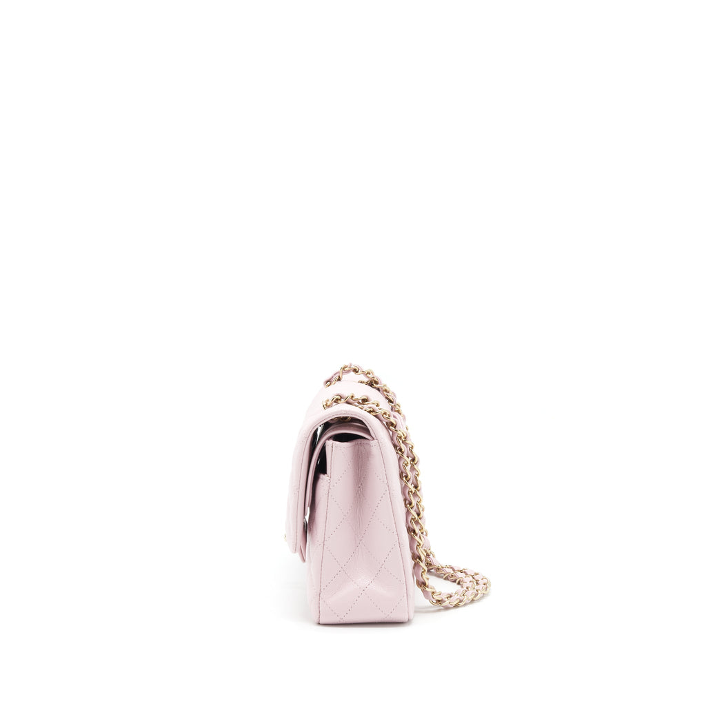CHANEL MEDIUM CLASSIC DOUBLE FLAP BAG 21S CAVIAR LIGHT PINK LGHW