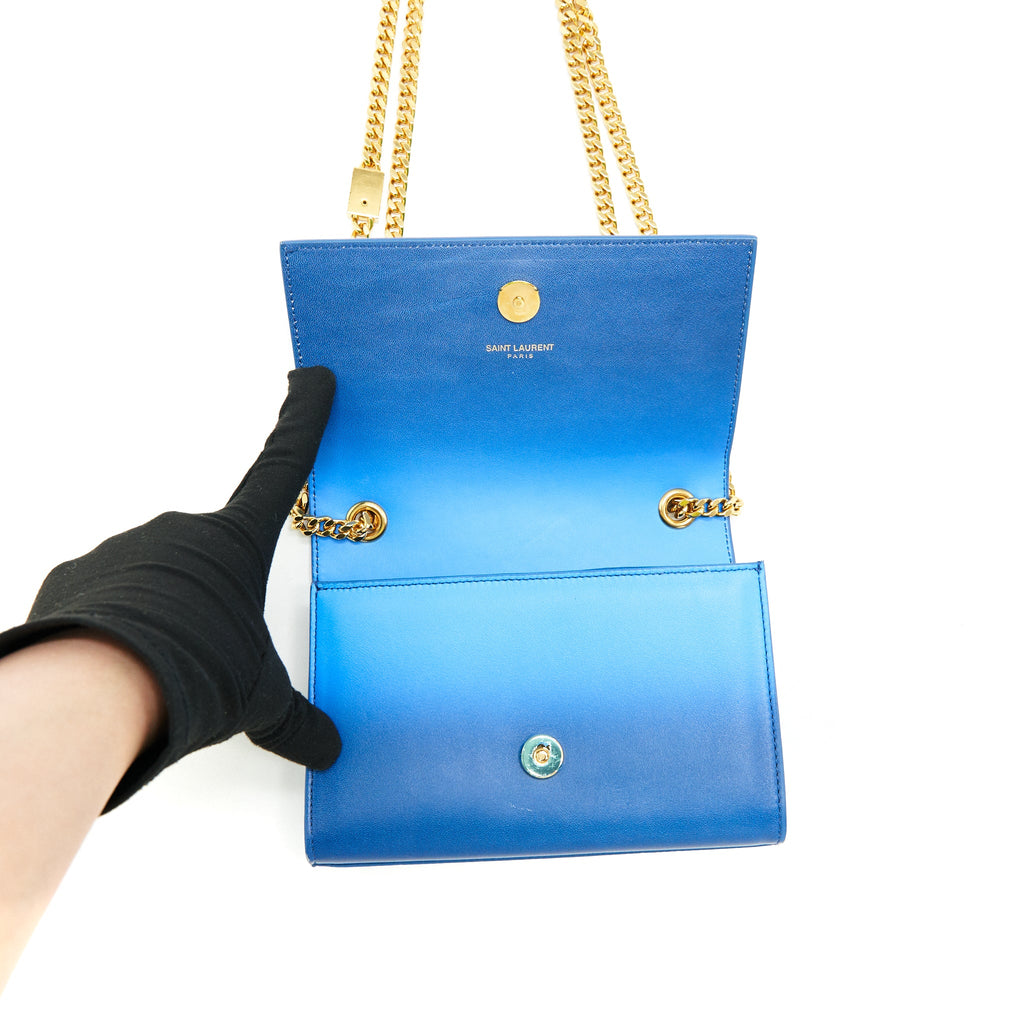 SAINT LAURENT MINI KATE CHAIN BAG (17CM) BLUE/ GREEN GHW