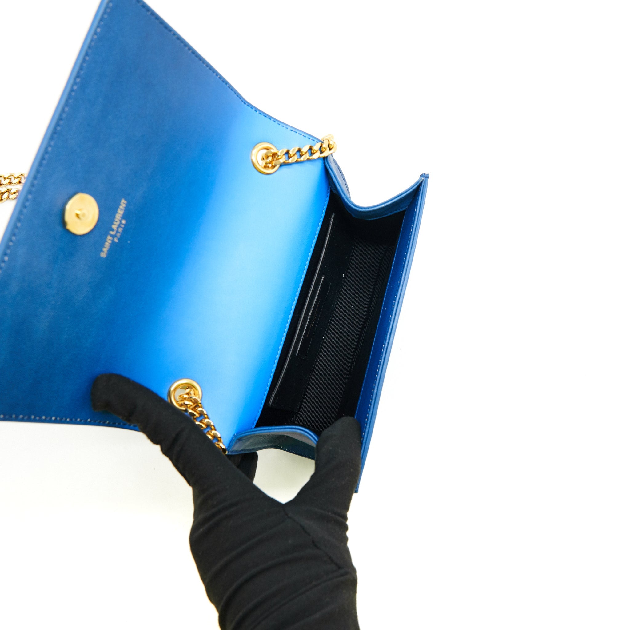SAINT LAURENT MINI KATE CHAIN BAG (17CM) BLUE/ GREEN GHW