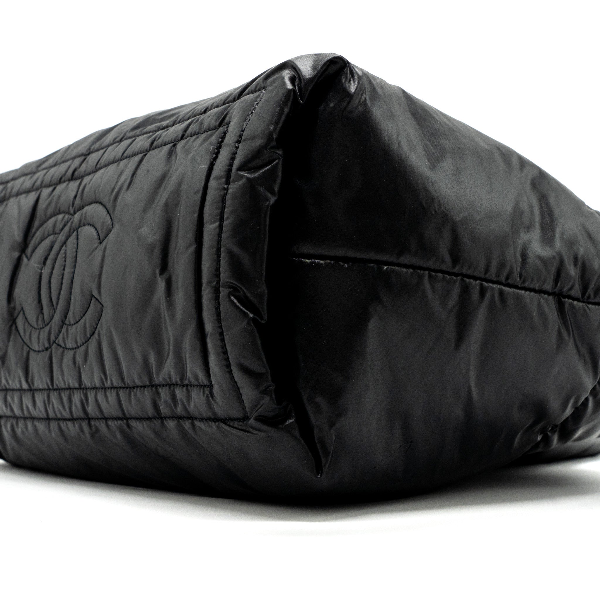 CHANEL SMALL PUFFY DOWN TOTE BAG NYLON BLACK SHW