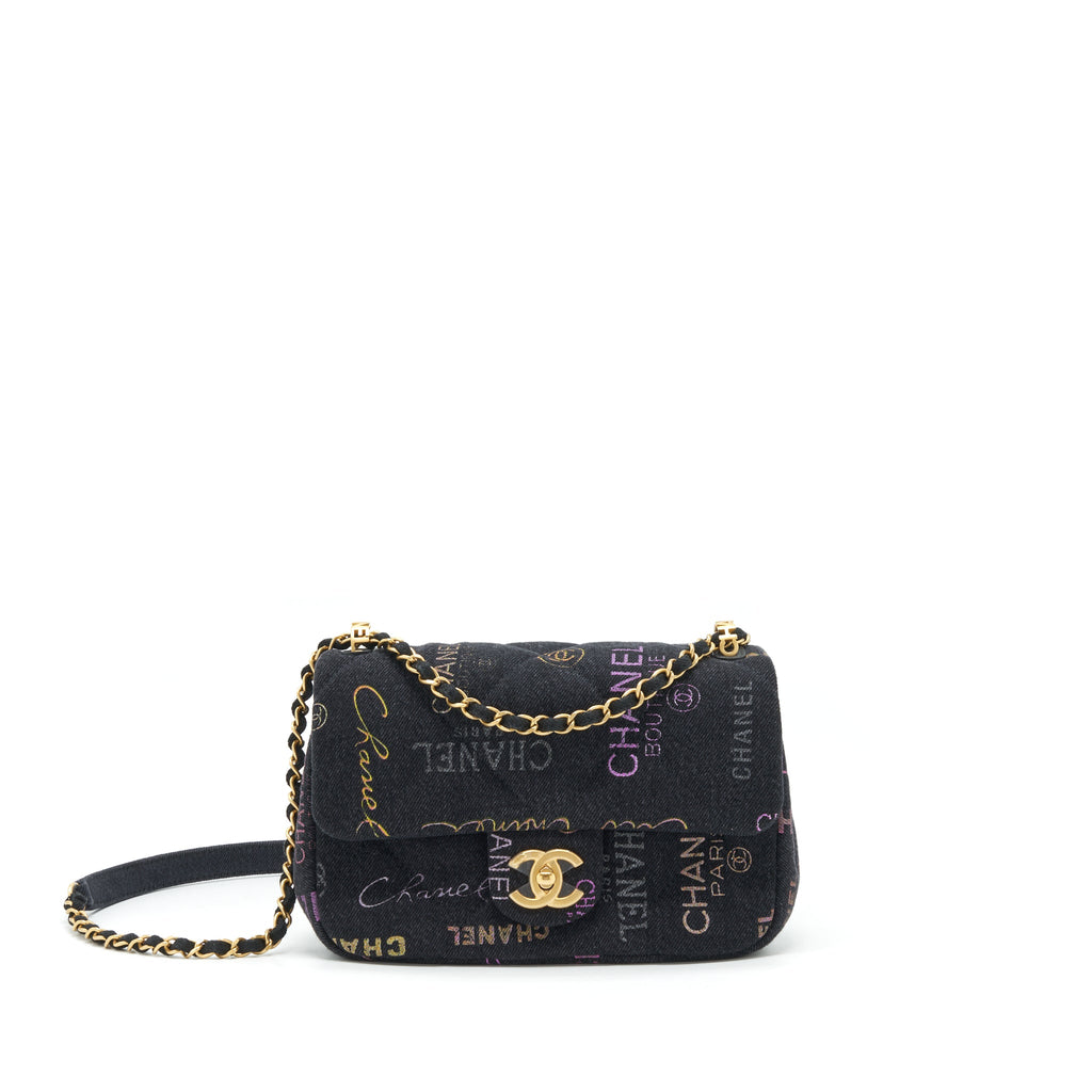 CHANEL 22P SMALL FLAP BAG 23CM DENIM BLACK GHW (MICROCHIP)