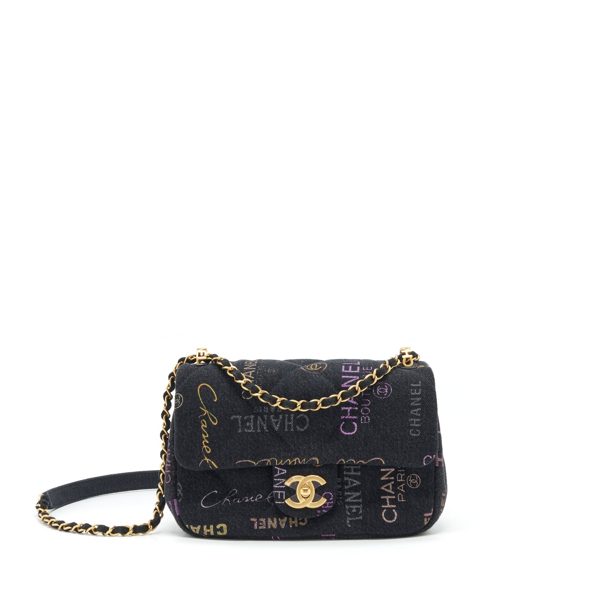 CHANEL 22P SMALL FLAP BAG 23CM DENIM BLACK GHW (MICROCHIP)