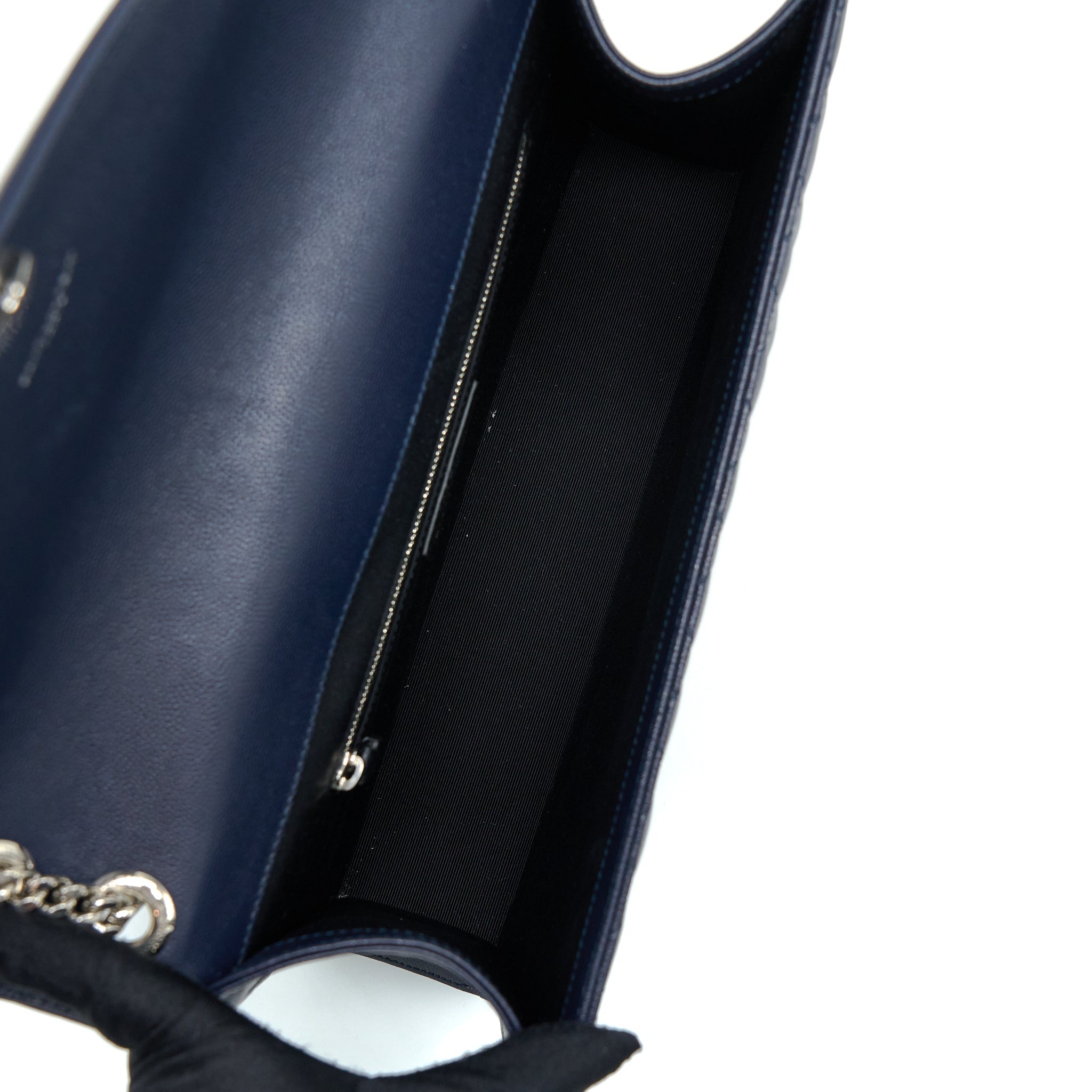 SAINT LAURENT ENVELOP SHOULDER BAG CALFSKIN NAVY SHW