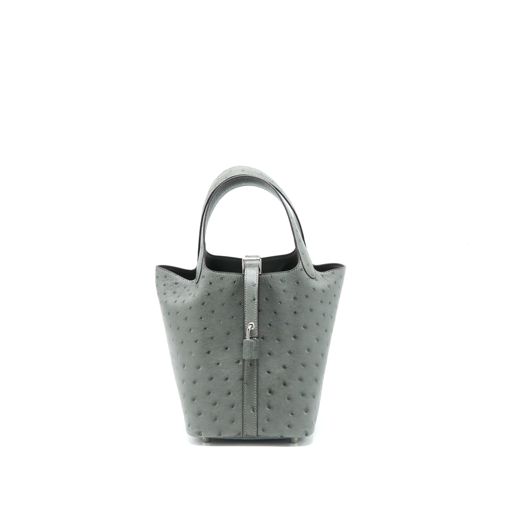 HERMES PICOTIN 18 LOCK BAG OSTRICH GRIS MEYER SHW