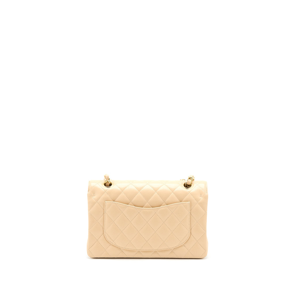 CHANEL SMALL CLASSIC DOUBLE FLAP BAG CAVIAR BEIGE GHW (MICROCHIP)