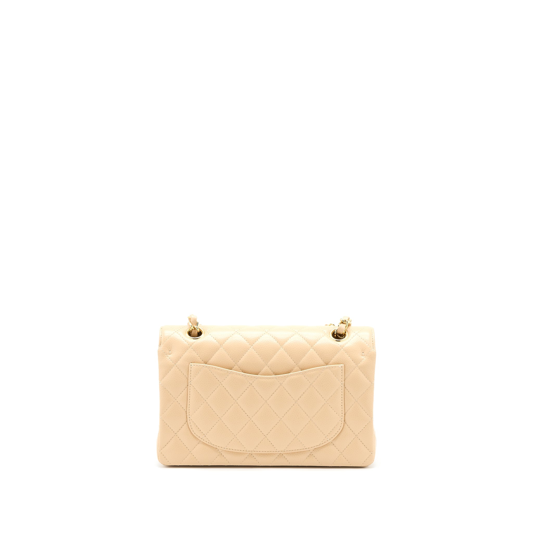 CHANEL SMALL CLASSIC DOUBLE FLAP BAG CAVIAR BEIGE GHW (MICROCHIP)