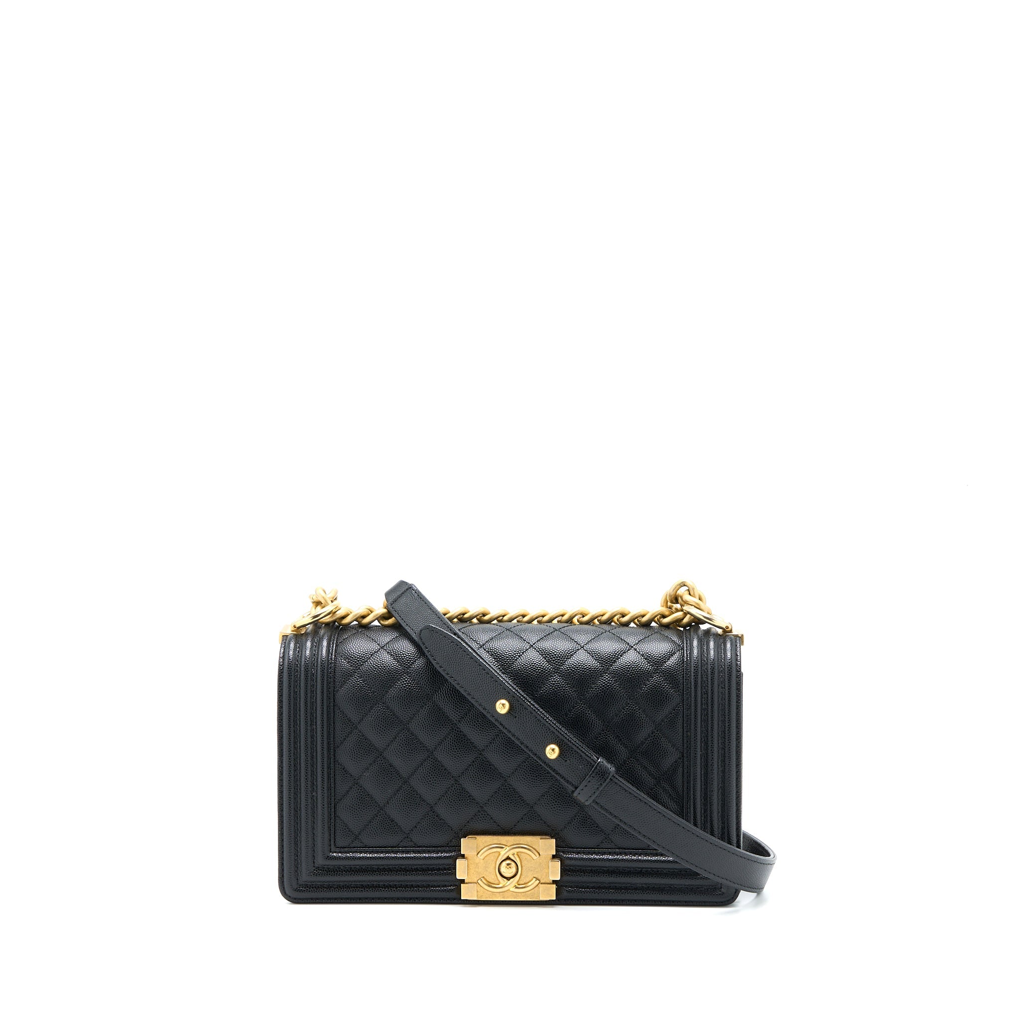 CHANEL MEDIUM BOY BAG CAVIAR BLACK BRUSHED GHW