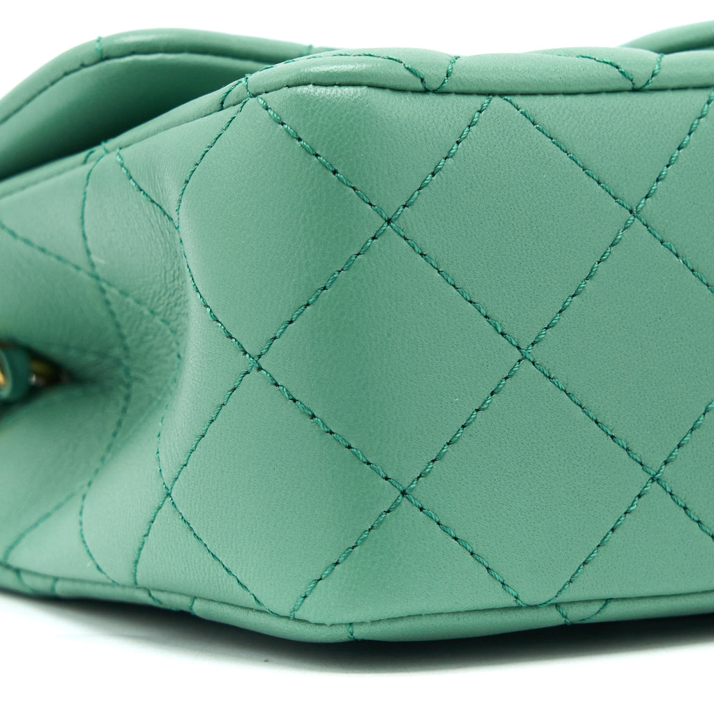 CHANEL PEARL CRUSH MINI RECTANGULAR FLAP BAG LAMBSKIN GREEN GHW (MICROCHIP)