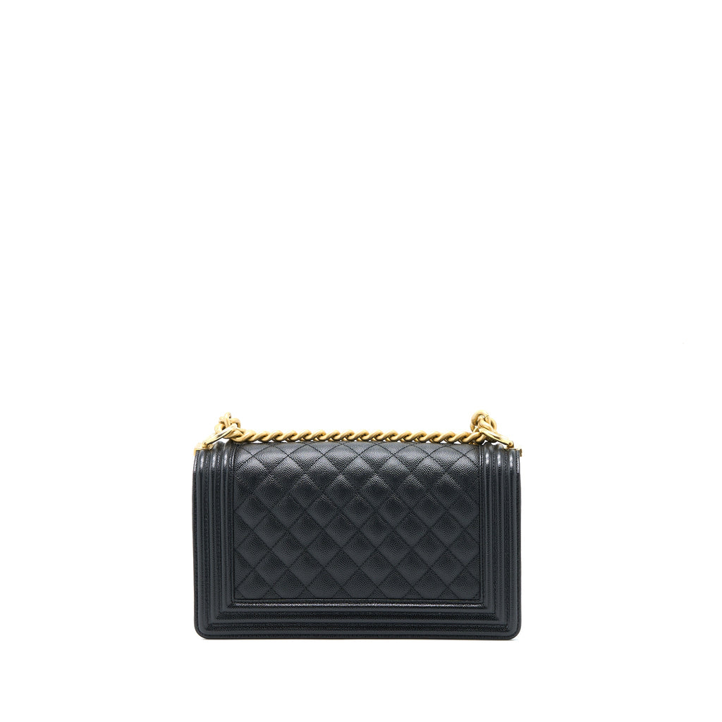 CHANEL MEDIUM BOY BAG CAVIAR BLACK BRUSHED GHW