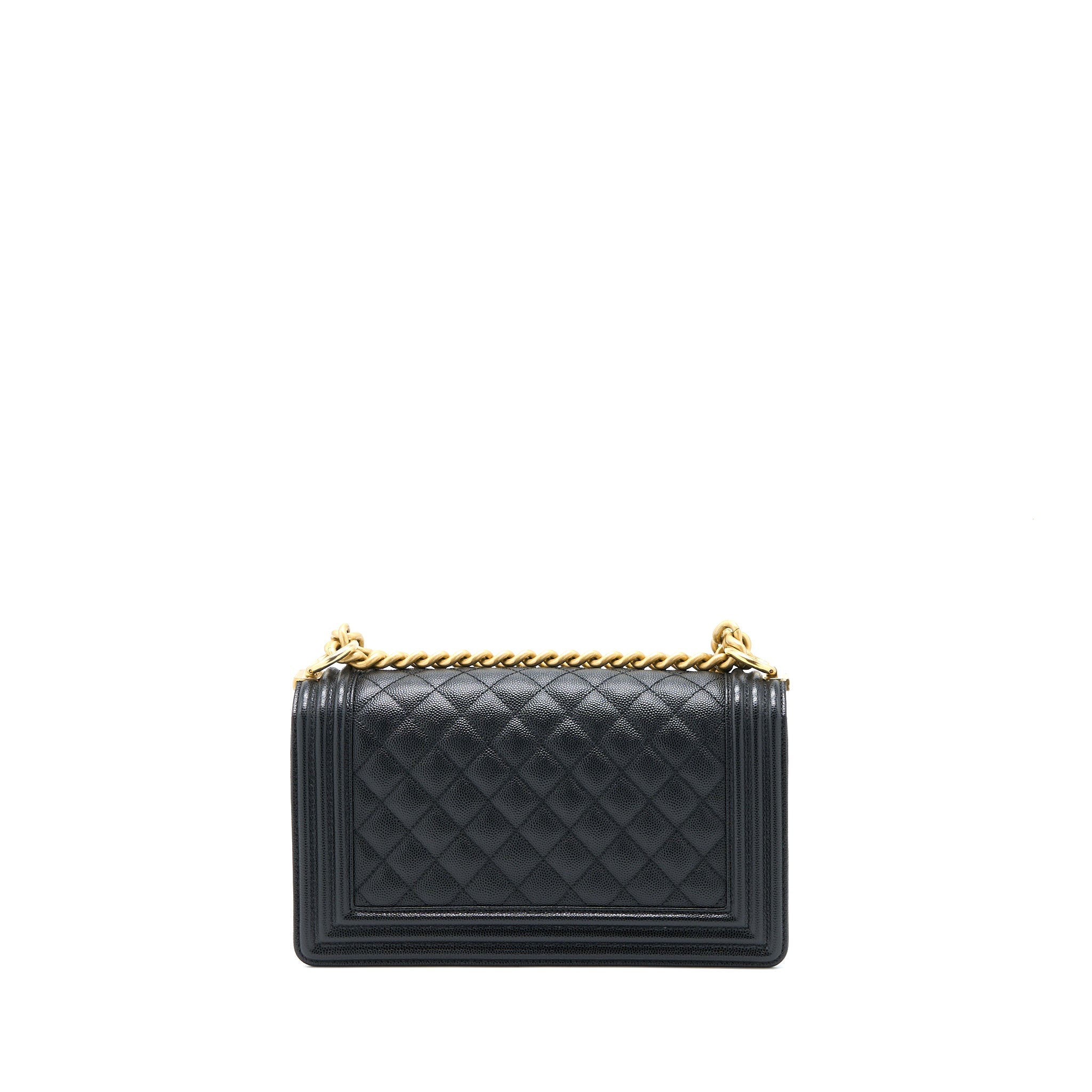 CHANEL MEDIUM BOY BAG CAVIAR BLACK BRUSHED GHW