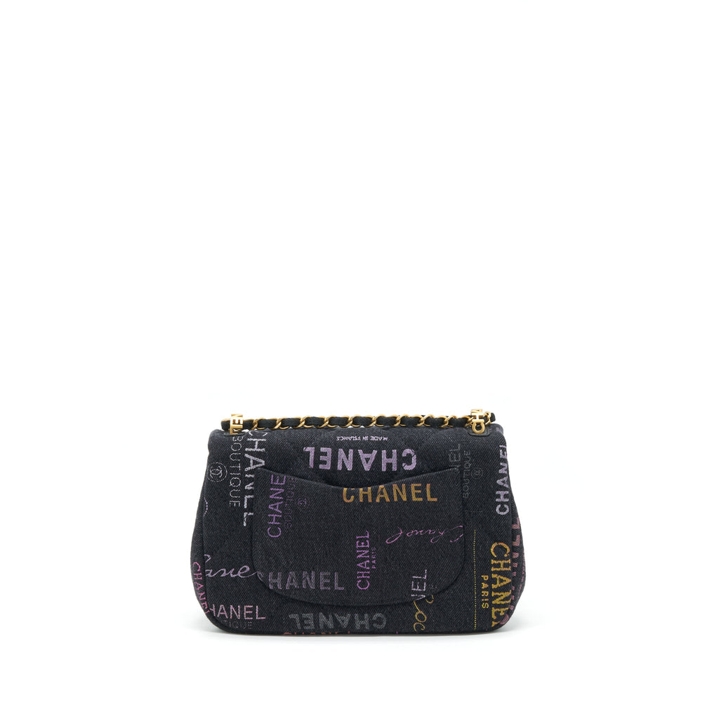 CHANEL 22P SMALL FLAP BAG 23CM DENIM BLACK GHW (MICROCHIP)