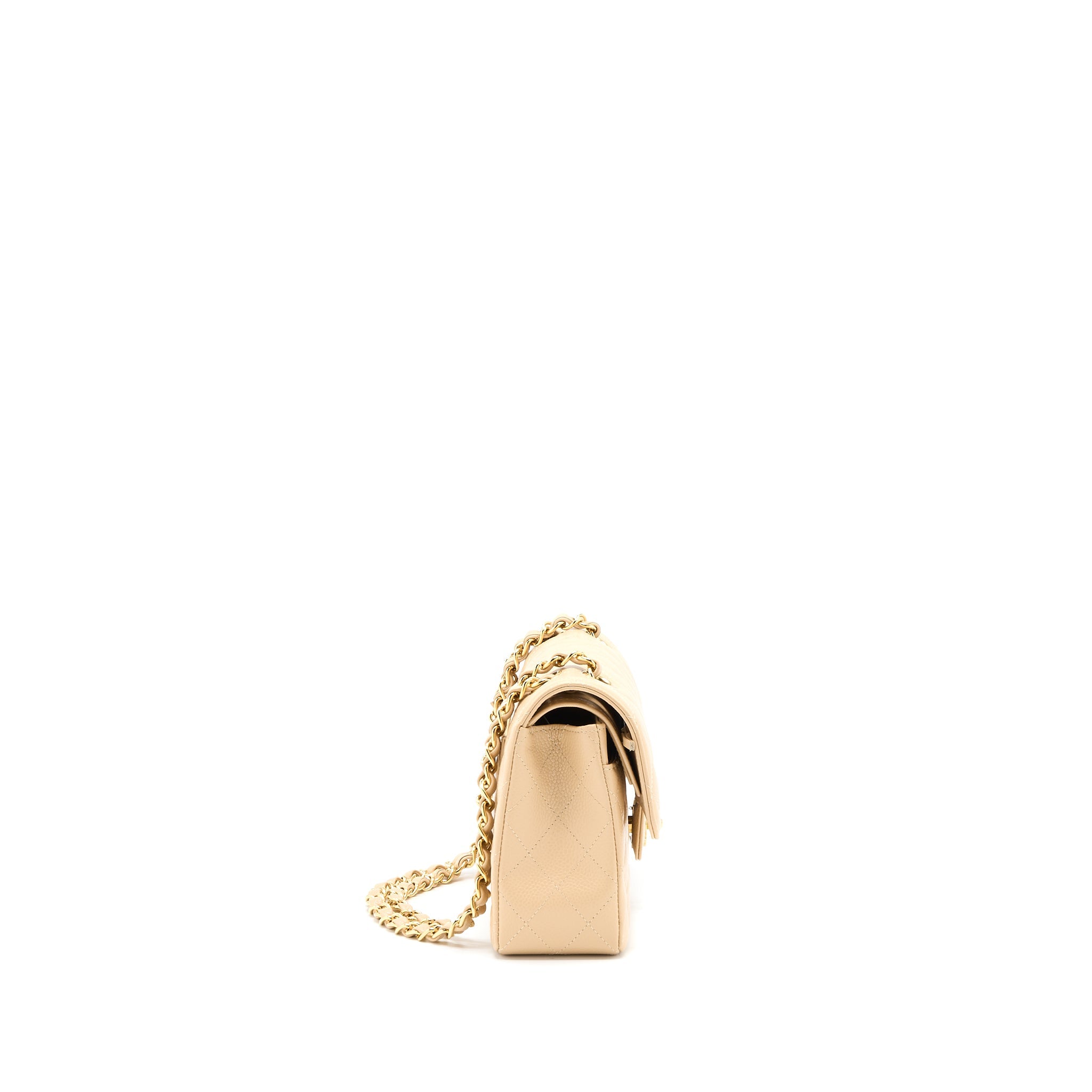 CHANEL SMALL CLASSIC DOUBLE FLAP BAG CAVIAR BEIGE GHW (MICROCHIP)
