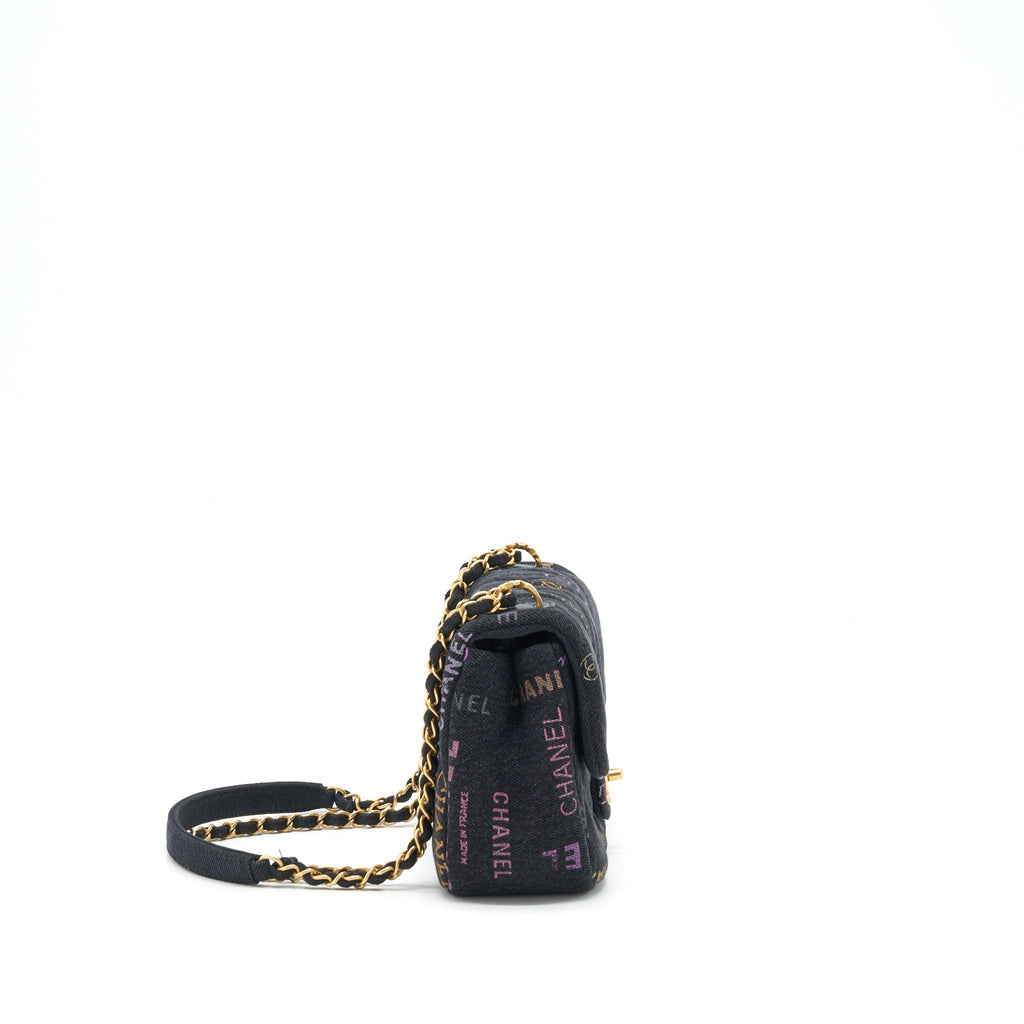 CHANEL 22P SMALL FLAP BAG 23CM DENIM BLACK GHW (MICROCHIP)