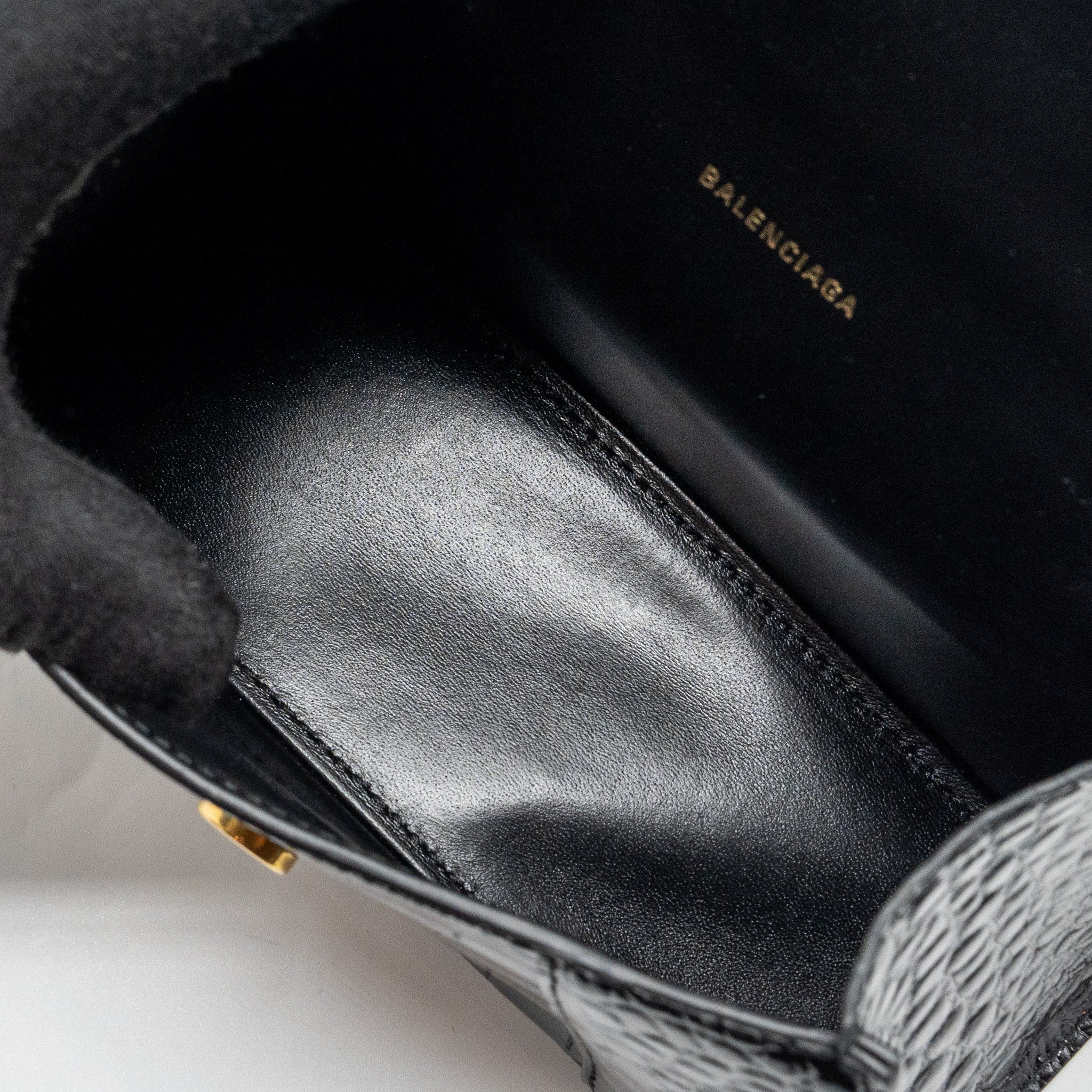 BALENCIAGA HOURGLASS XS HANDBAG CROCODILE EMBOSSED BLACK GHW