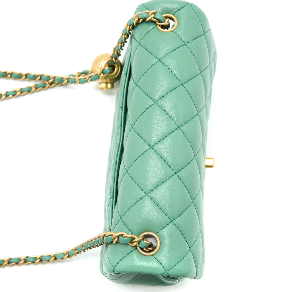 CHANEL PEARL CRUSH MINI RECTANGULAR FLAP BAG LAMBSKIN GREEN GHW (MICROCHIP)