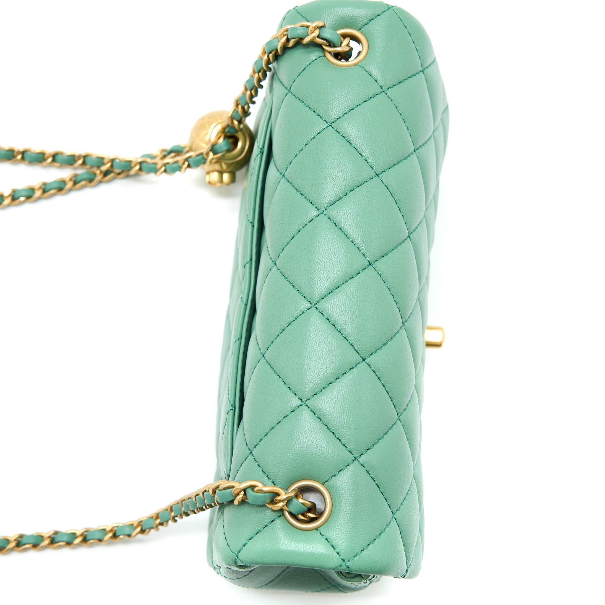 CHANEL PEARL CRUSH MINI RECTANGULAR FLAP BAG LAMBSKIN GREEN GHW (MICROCHIP)