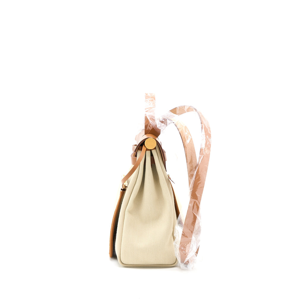 HERMES HERBAG ZIP 31 BAG LEATHER/CANVAS BENTON/FAUVE GHW