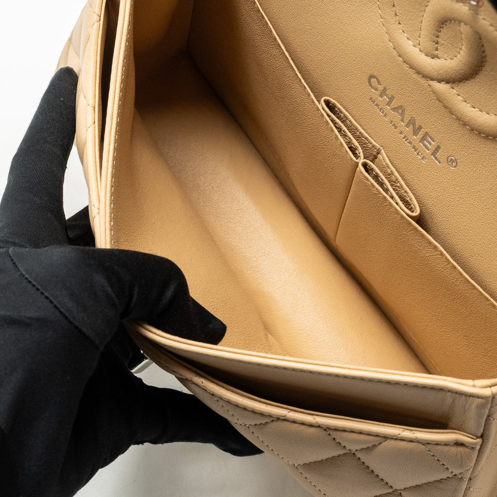 CHANEL SMALL CLASSIC DOUBLE FLAP BAG LAMBSKIN BEIGE SHW (MICROCHIP)