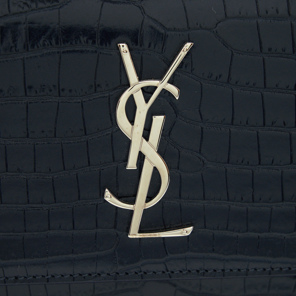 SAINT LAURENT MEDIUM SUNSET BAG CROC EMBOSSED CALFSKIN DARK BLUE SHW