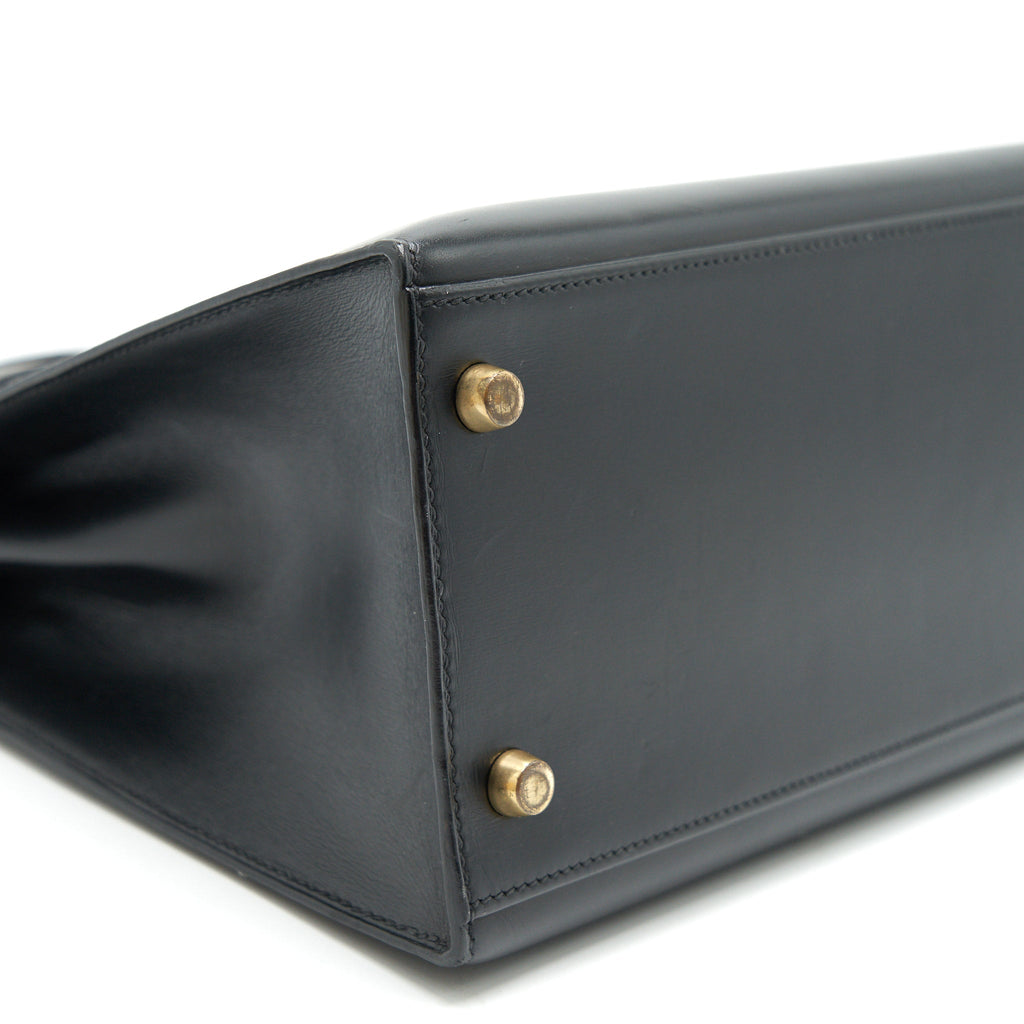 HERMES VINTAGE KELLY 32 BOX LEATHER BLACK GHW (STRAP MISSING)