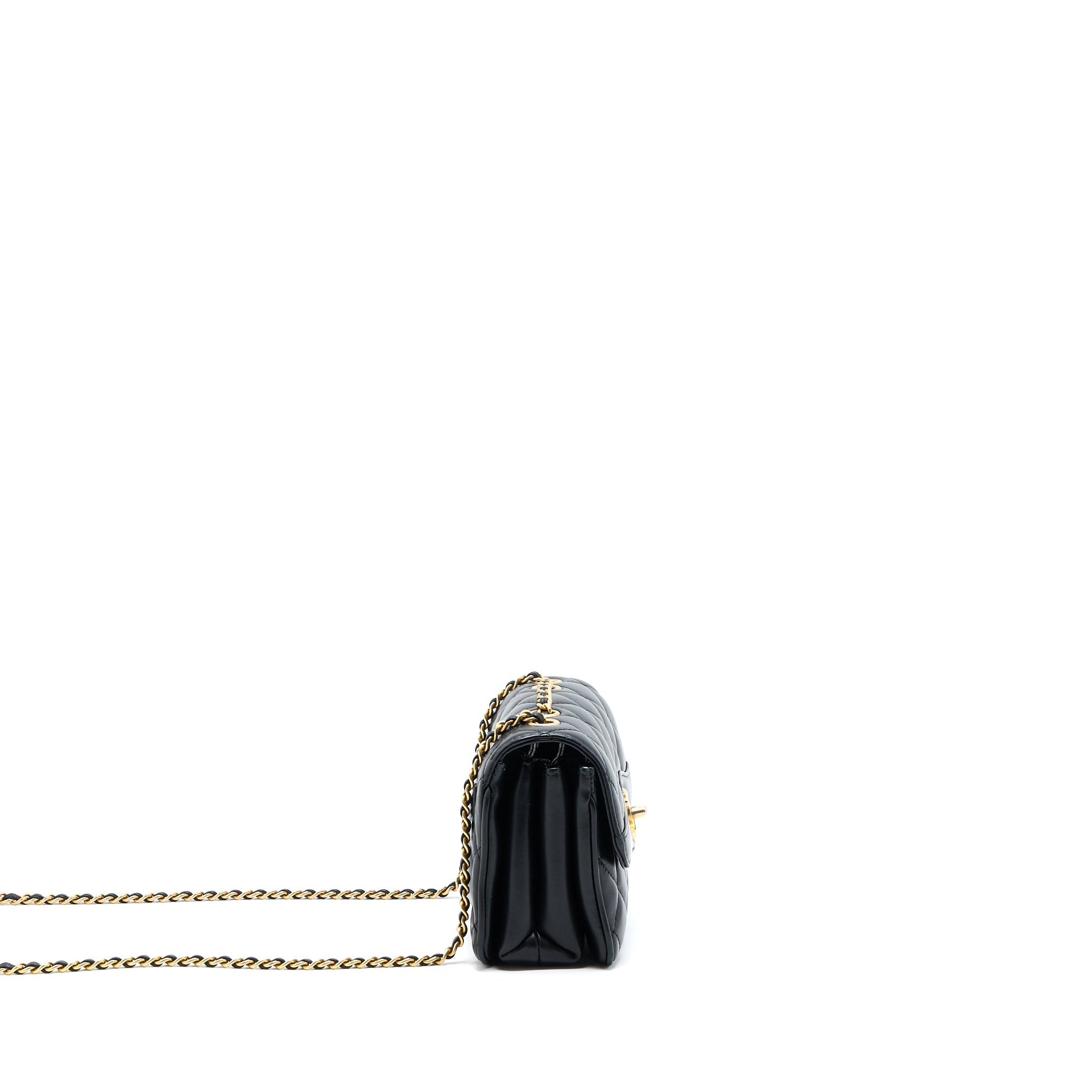 CHANEL SEASONAL FLAP BAG LAMBSKIN BLACK BRUSHED GHW
