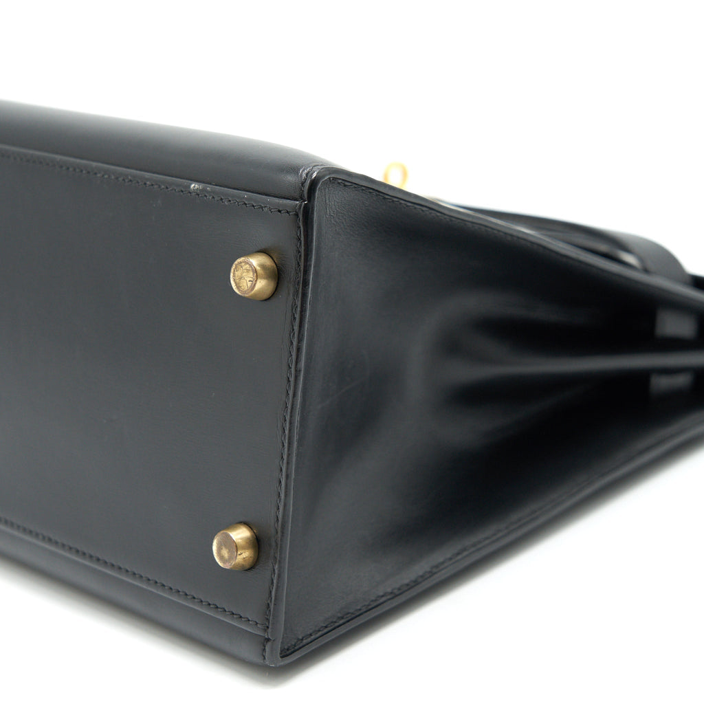 HERMES VINTAGE KELLY 32 BOX LEATHER BLACK GHW (STRAP MISSING)