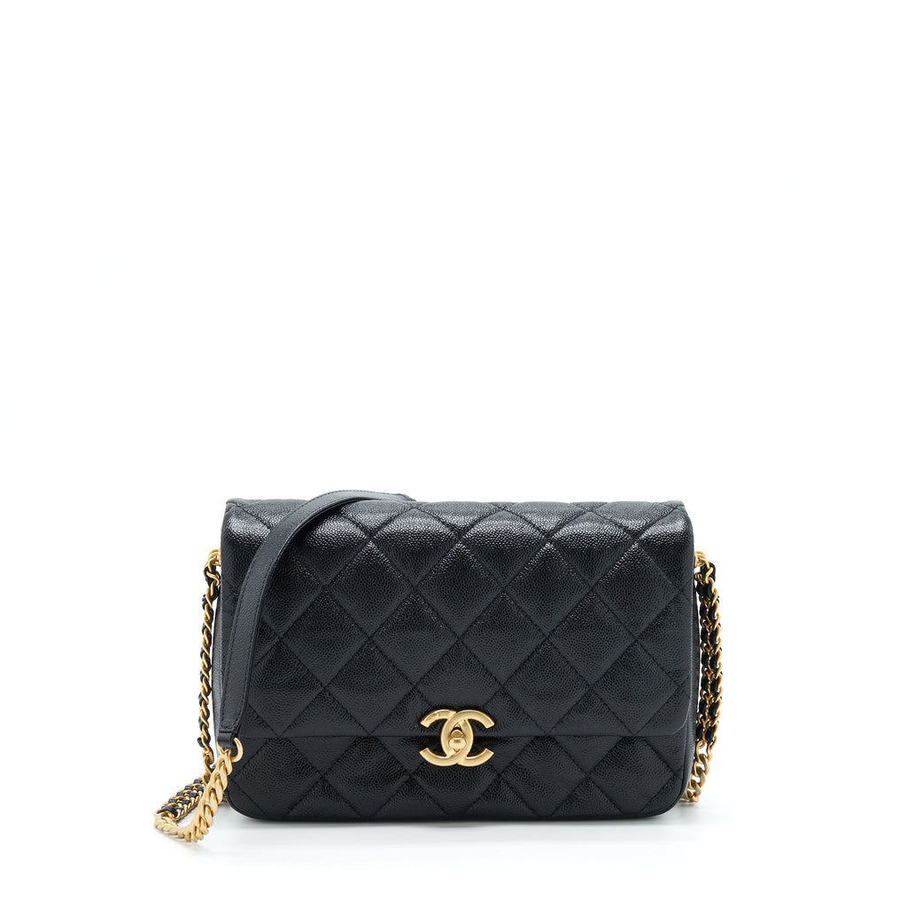CHANEL 22P MEDIUM MELODY BAG GRAINED CALFSKIN BLACK GHW (MICROCHIP)