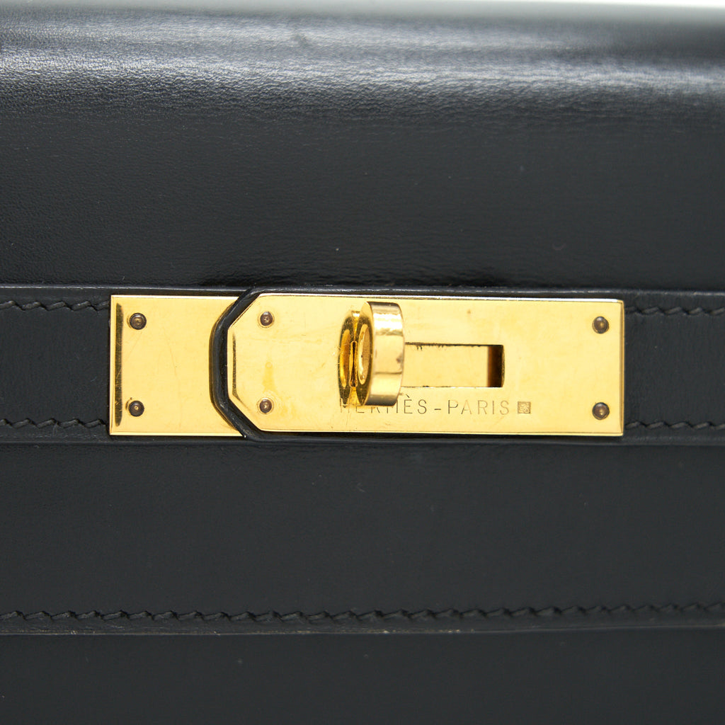 HERMES VINTAGE KELLY 32 BOX LEATHER BLACK GHW (STRAP MISSING)