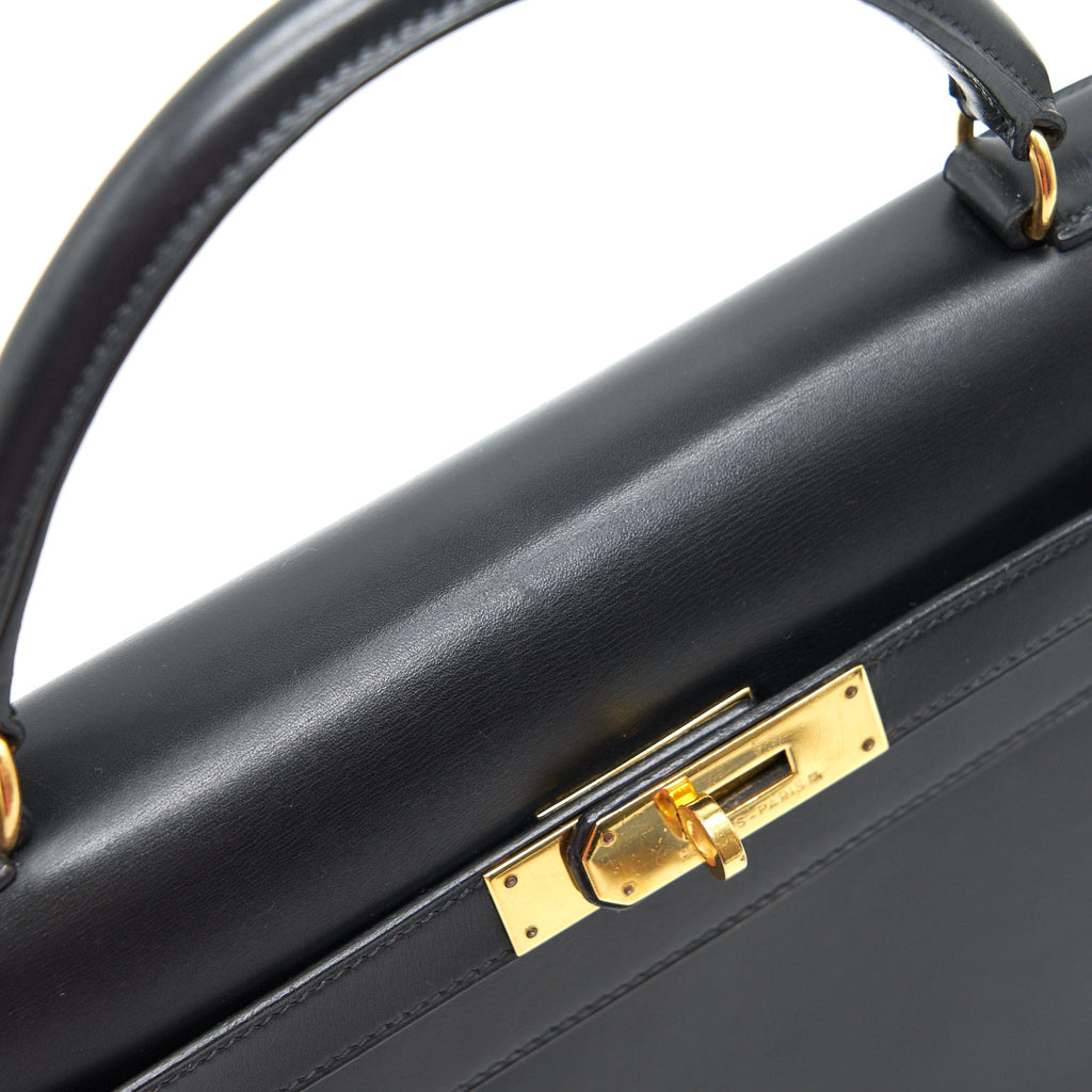 HERMES VINTAGE KELLY 32 BOX LEATHER BLACK GHW (STRAP MISSING)