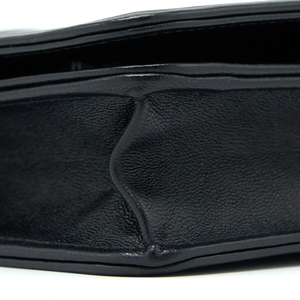 CHANEL BOY WALLET ON CHAIN LAMBSKIN BLACK BRUSHED GHW