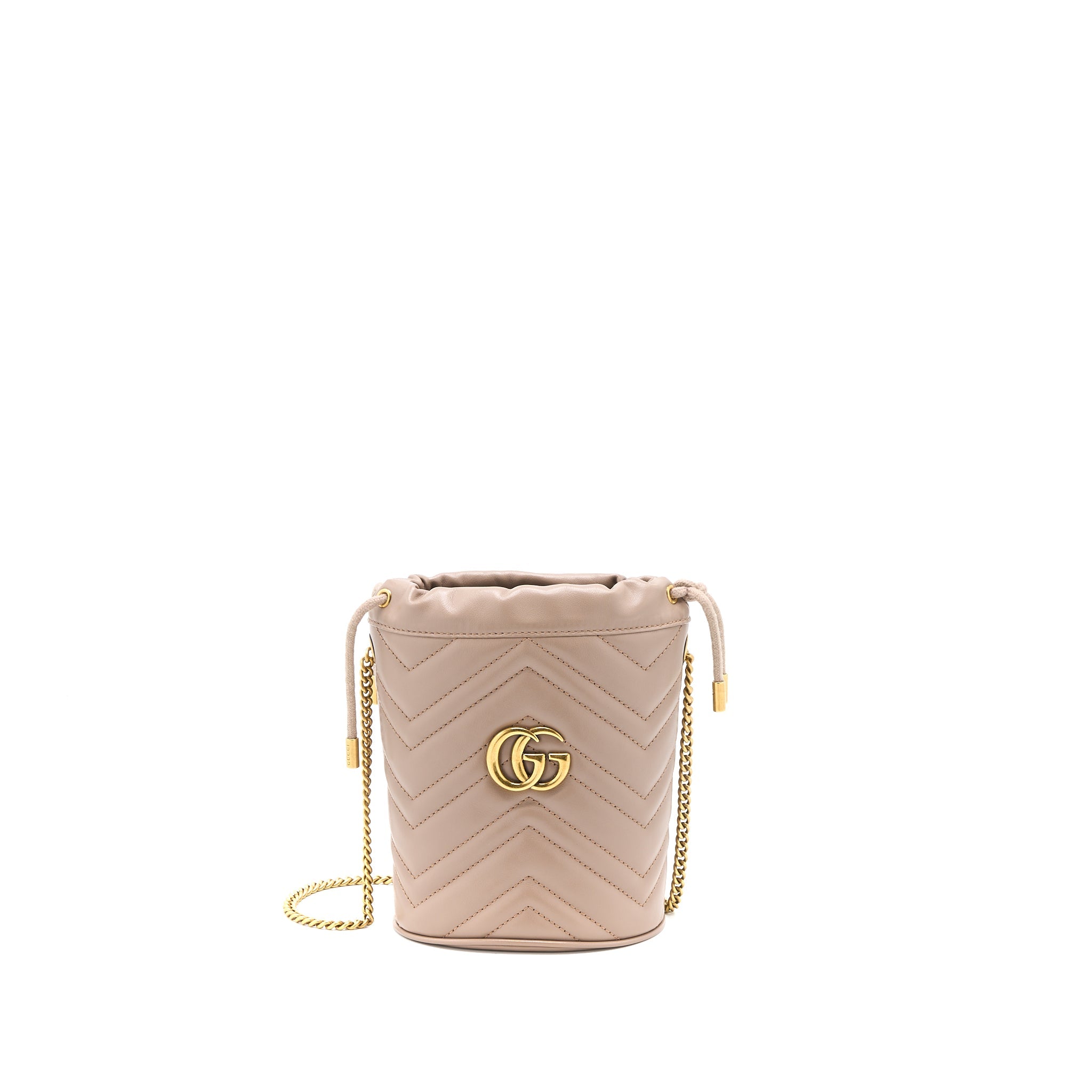 GUCCI GG MARMONT MINI BUCKET DARK BEIGE GHW