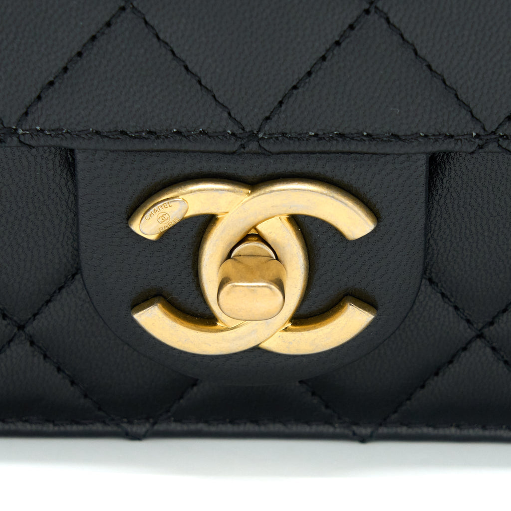 CHANEL 20C PEARL FLAP BAG GOATSKIN BLACK GHW